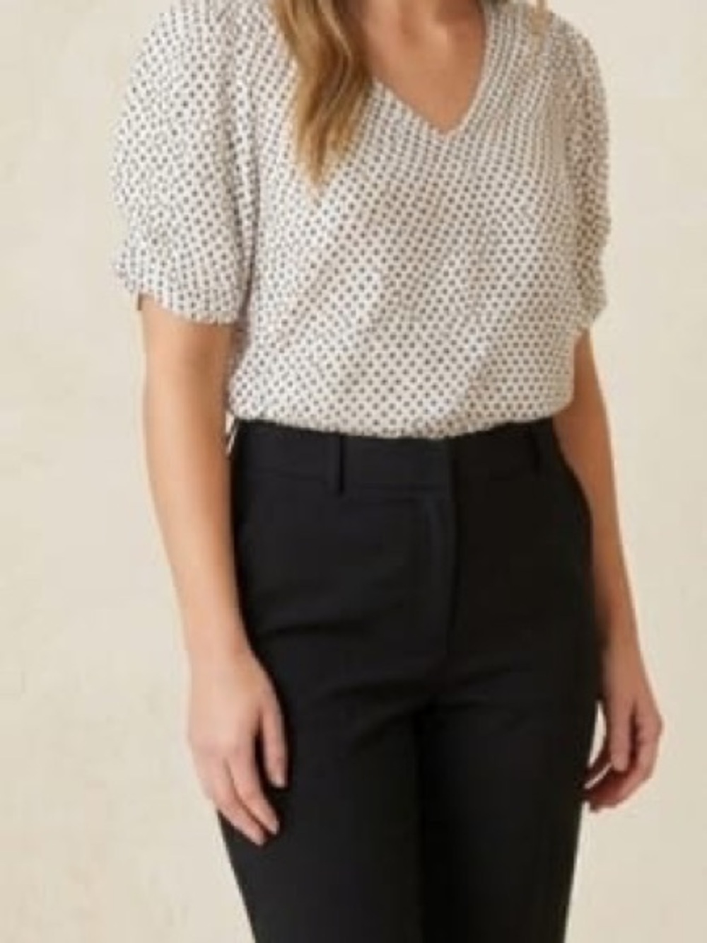 Adrianna Papell Black Dot Print Blouse on Ivory